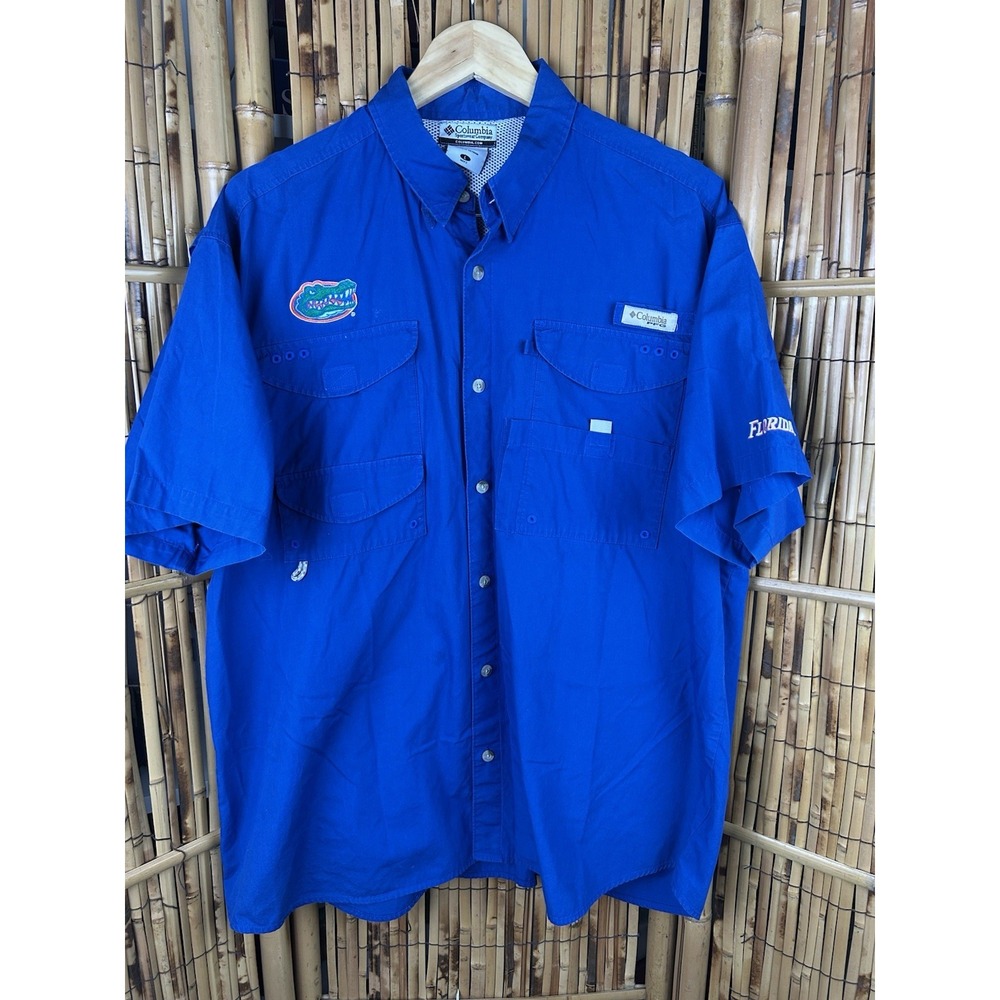 Columbia PFG Florida‎ Gators Blue Button Down Short Sleeve Shirt - Large